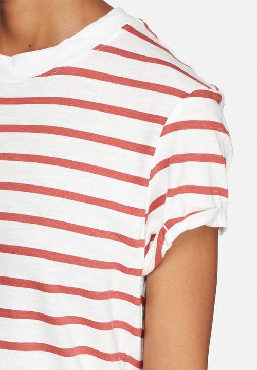 ONLY - Bone High Neck Striped Tee
