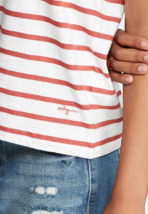 ONLY - Bone High Neck Striped Tee