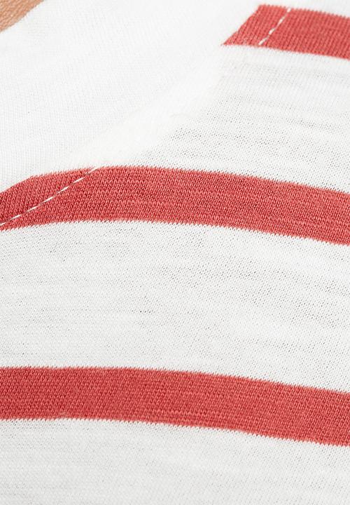 ONLY - Bone High Neck Striped Tee