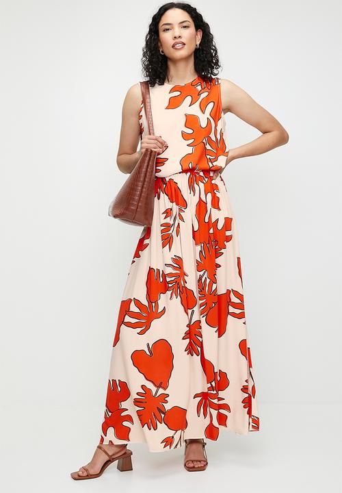 edit - Printed sleeveless shell - Red leaf silhouette 