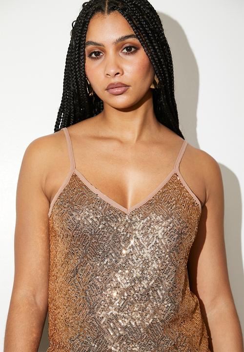 VELVET - Sequin v-neck cami - copper