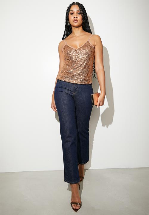 VELVET - Sequin v-neck cami - copper