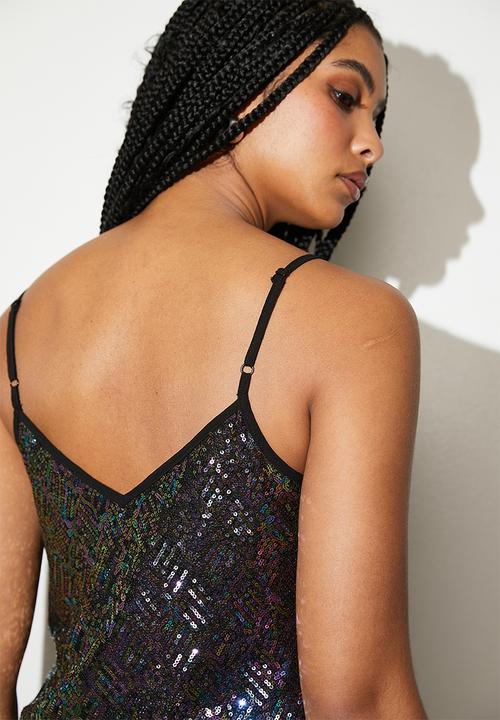 VELVET - Sequin v-neck cami - black