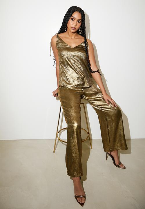 VELVET - Metallic strappy cami - gold