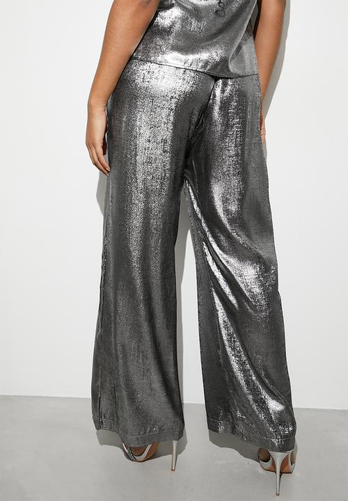 VELVET - Co-ord metallic wide leg - silver