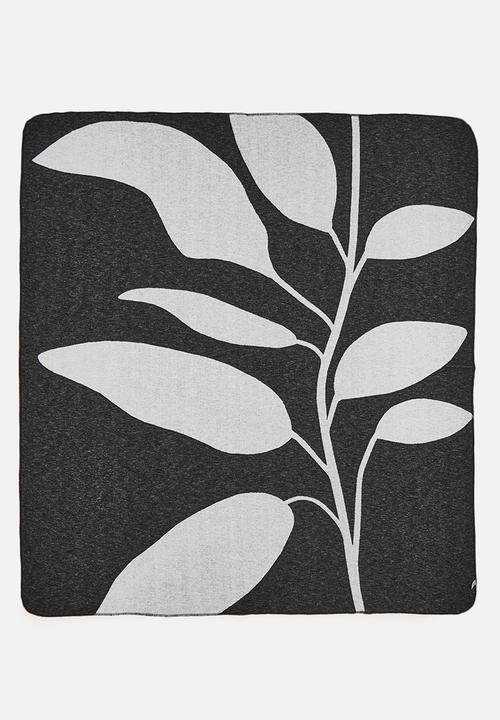 Sixth Floor - Foliage Cotton Blend Bed Blanket - Black & Nat