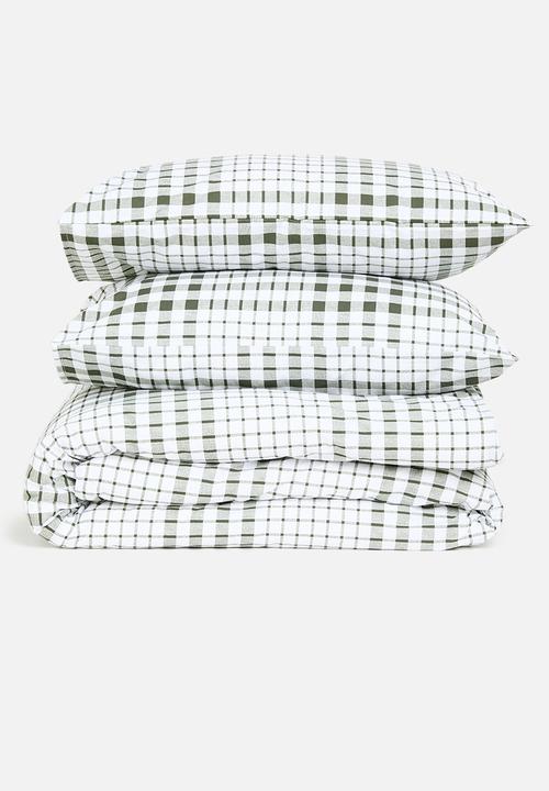 Sixth Floor - Moss Check Polycotton Duvet Set - moss check