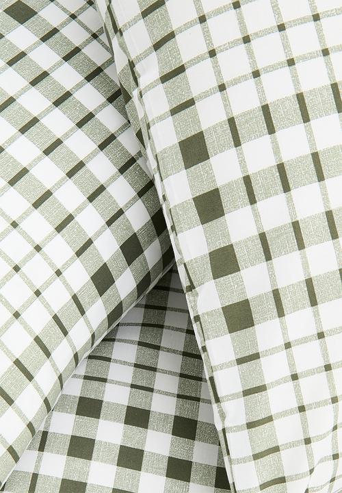 Sixth Floor - Moss Check Polycotton Duvet Set - moss check