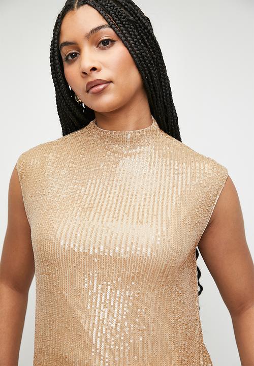 Superbalist - Hi neck sequins vest - champagne