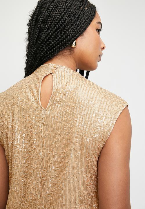Superbalist - Hi neck sequins vest - champagne