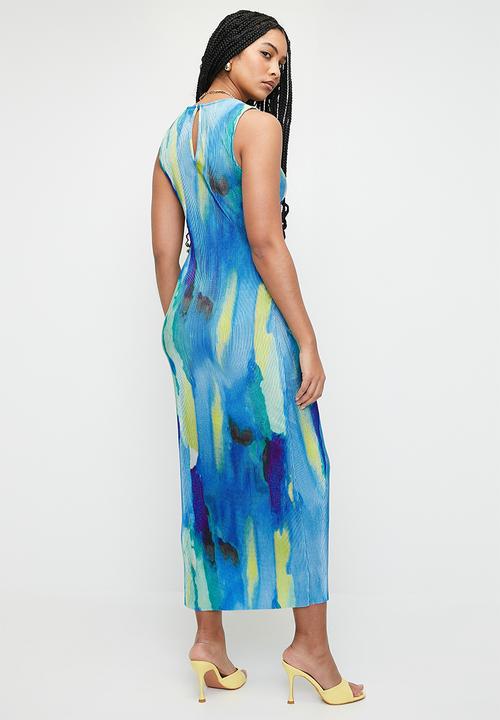 Superbalist - Plisse midi tank dress - blues water dispersion