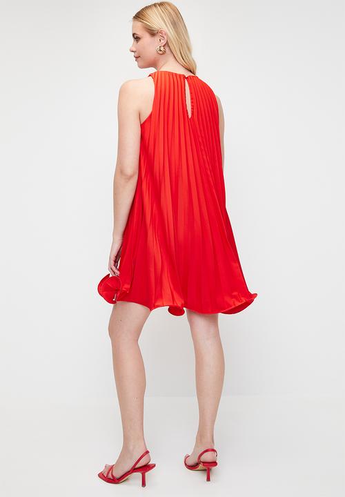 MILLA - Pleated mini with fluted hem -  fiery red