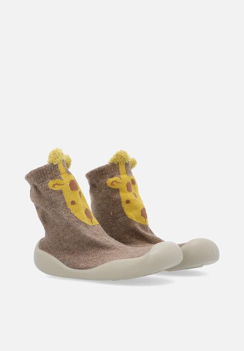 Pop Candy - Knit sock boot with rubber sole - brown/giraffe