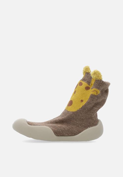 Pop Candy - Knit sock boot with rubber sole - brown/giraffe