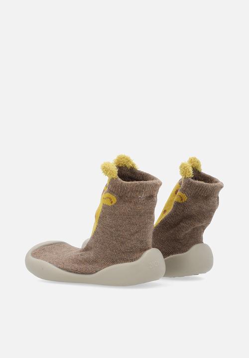 Pop Candy - Knit sock boot with rubber sole - brown/giraffe