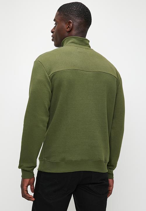 Lark & Crosse - Fashion Panel Detail ¼ Zip Thru Sweat Top - Khaki