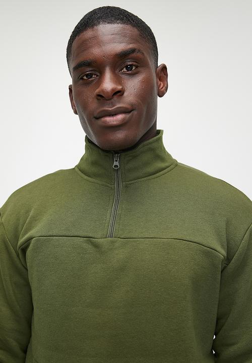 Lark & Crosse - Fashion Panel Detail ¼ Zip Thru Sweat Top - Khaki