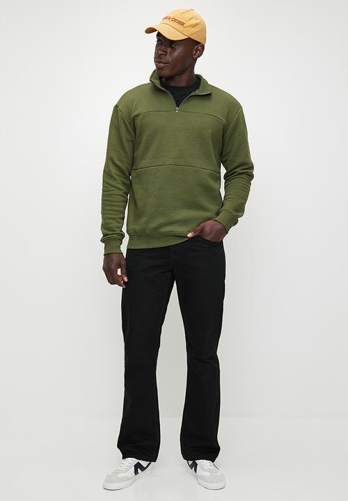 Lark & Crosse - Fashion Panel Detail ¼ Zip Thru Sweat Top - Khaki