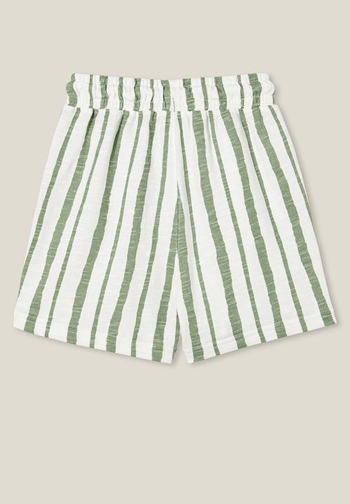 Cotton On - Henry slouch short - vanilla/deep sage stripe
