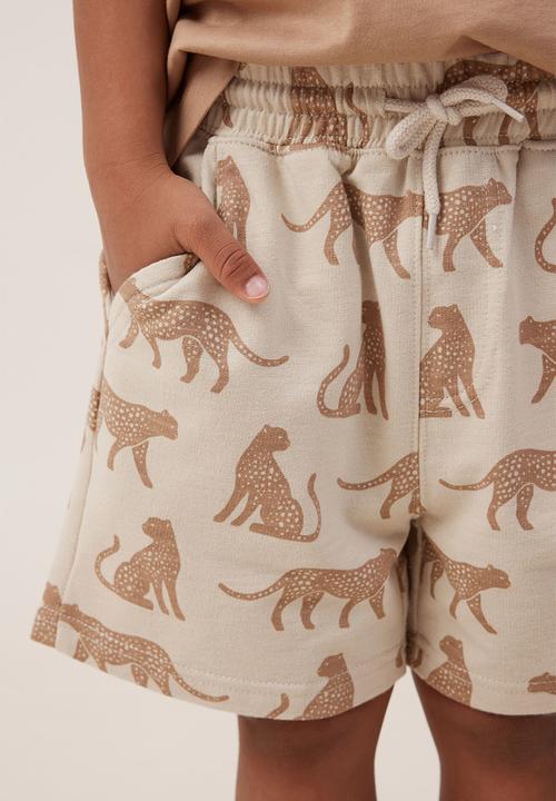 Cotton On - Henry slouch short - rainy day/taupy brown cheetah yardage