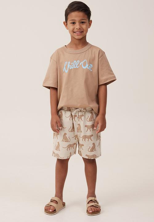 Cotton On - Henry slouch short - rainy day/taupy brown cheetah yardage