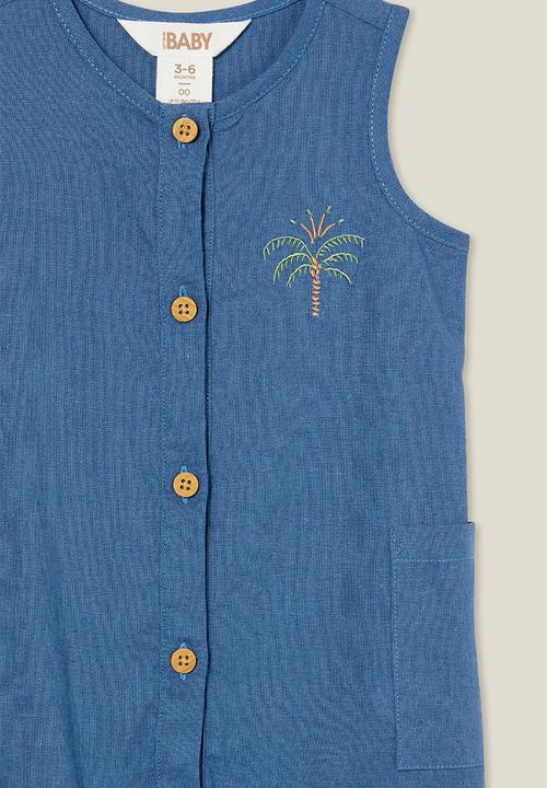Cotton On - Jacob sleeveless playsuit - petty blue/tropical palm tree