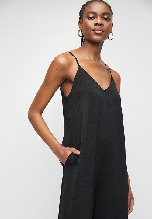 Superbalist - Strappy V Neck Jumpsuit with Wide Leg - Black
