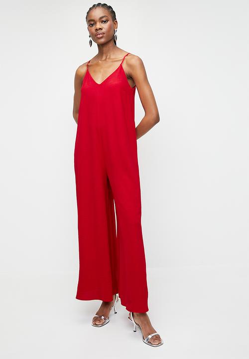 Superbalist - Strappy V Neck Jumpsuit with Wide Leg - Red