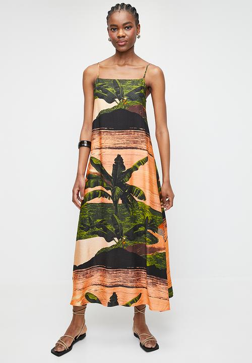 Superbalist - Strappy aline midi dress - island life double border print