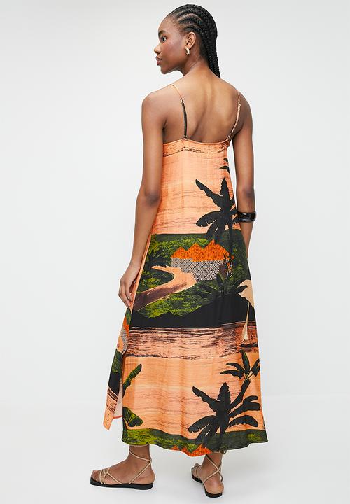 Superbalist - Strappy aline midi dress - island life double border print