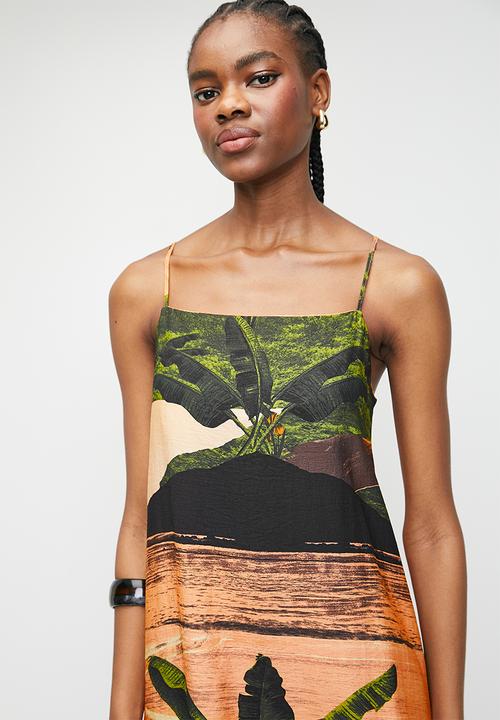 Superbalist - Strappy aline midi dress - island life double border print