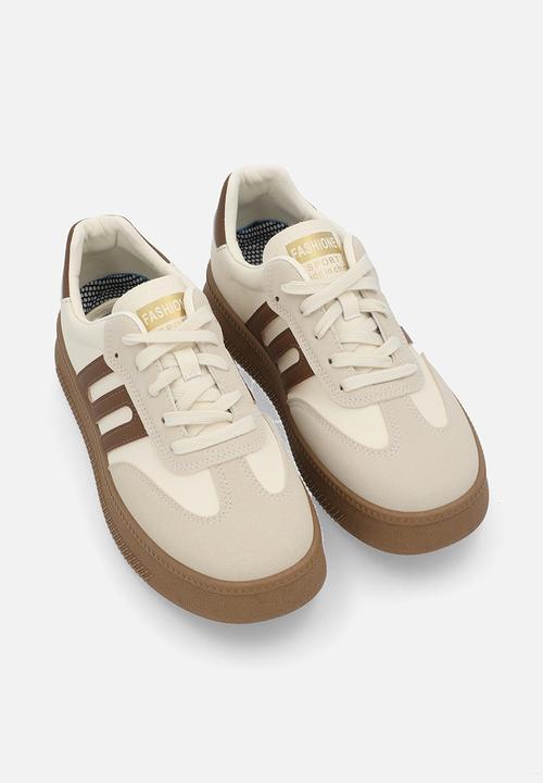 Pop Candy - Lace up sneakers - beige & brown