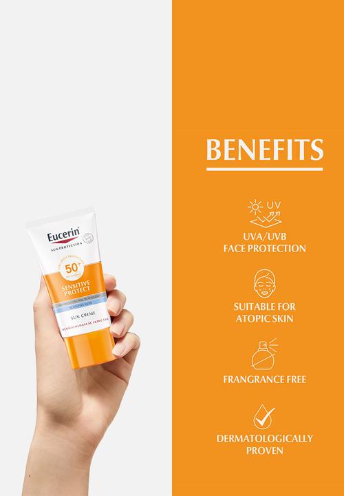 Eucerin - Sun Cream Facial Sunscreen, Sensitive Protect, SPF 50+, 50ml
