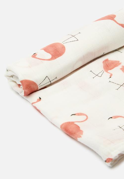 Pop Candy - Flamingo print blanket - pink & white