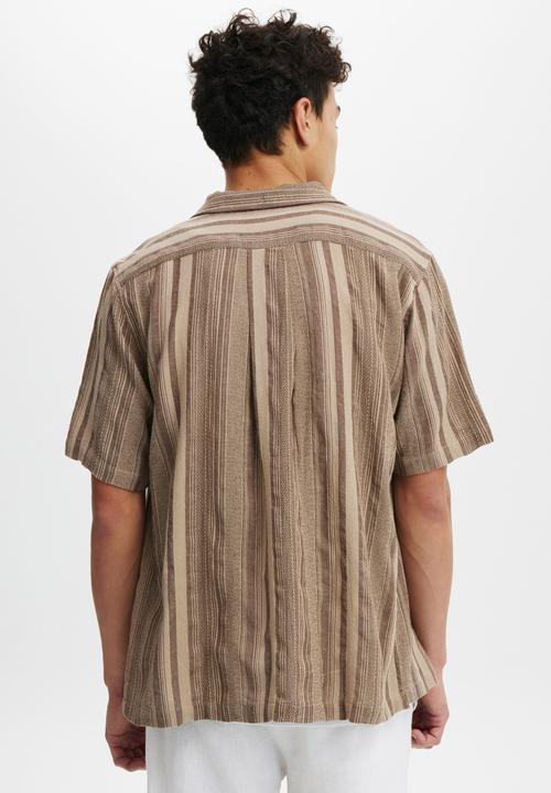 Cotton On - Riviera Short Sleeve Shirt - Latte Stripe