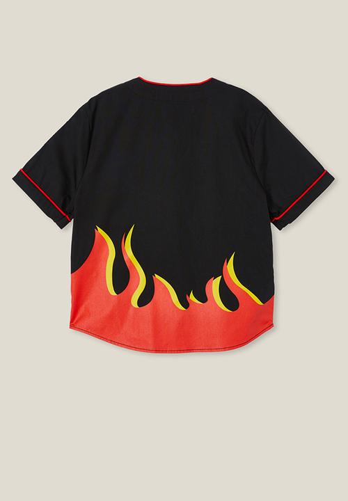Cotton On - Hot Wheels baseball short sleeve shirt - black