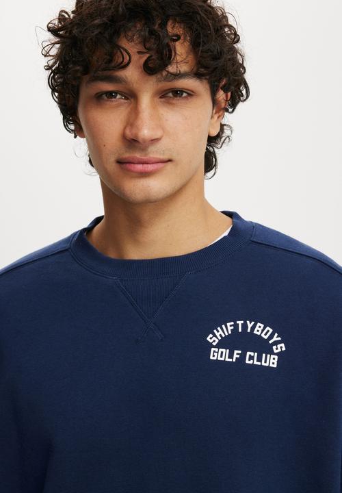 Cotton On - Box fit graphic crew sweater - indigo