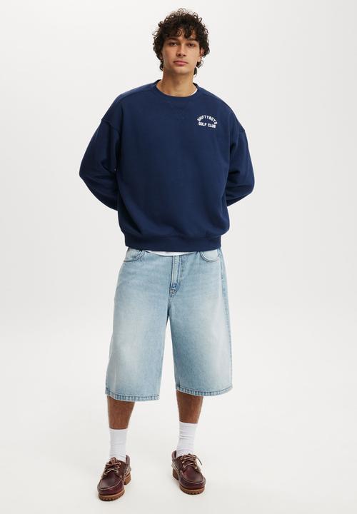Cotton On - Box fit graphic crew sweater - indigo
