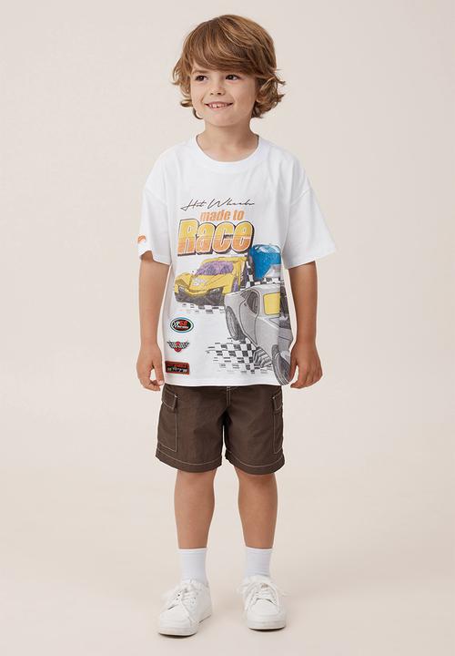 Cotton On -  Hot Wheels drop shoulder short sleeve tee - lcn mat white
