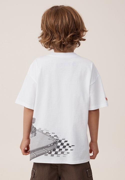Cotton On -  Hot Wheels drop shoulder short sleeve tee - lcn mat white