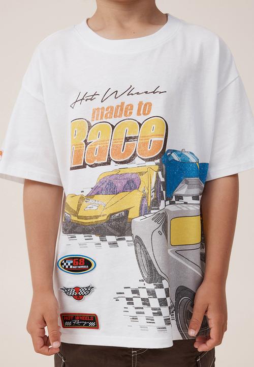 Cotton On -  Hot Wheels drop shoulder short sleeve tee - lcn mat white