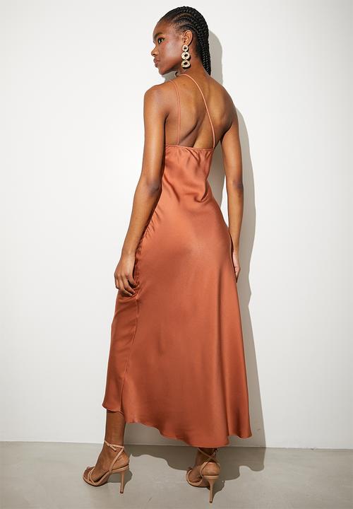 VELVET - Asym satin slip dress - chutney