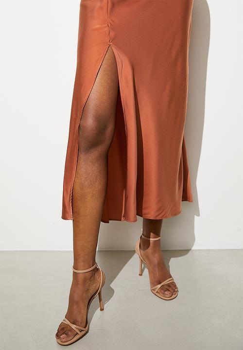 VELVET - Asym satin slip dress - chutney