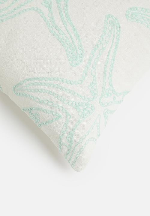 Sixth Floor - Star embroidered woven cushion cover - blue