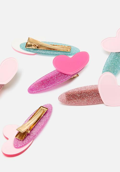 Pop Candy - 6 Piece heart shaped hair clips - multi