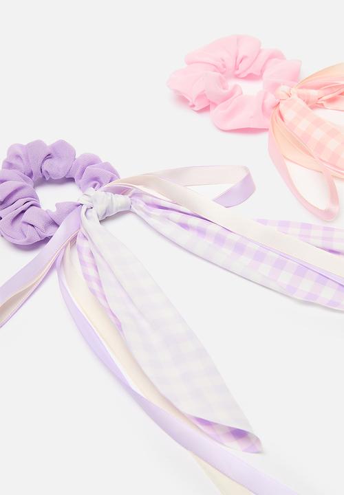 Pop Candy - 2 Pack Gingham scrunchie - purple & pink
