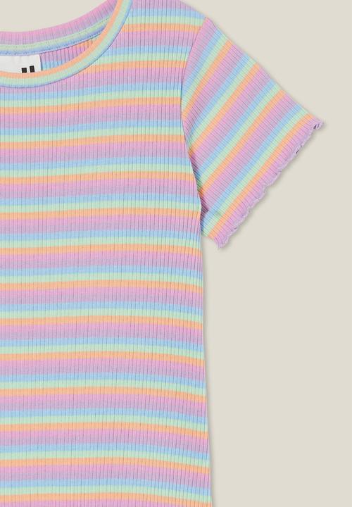 Cotton On - Raya rib baby tee - rainbow stripe rib