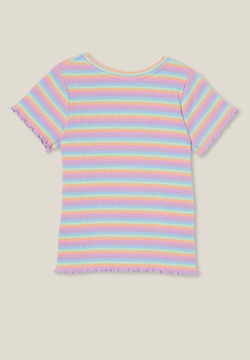 Cotton On - Raya rib baby tee - rainbow stripe rib