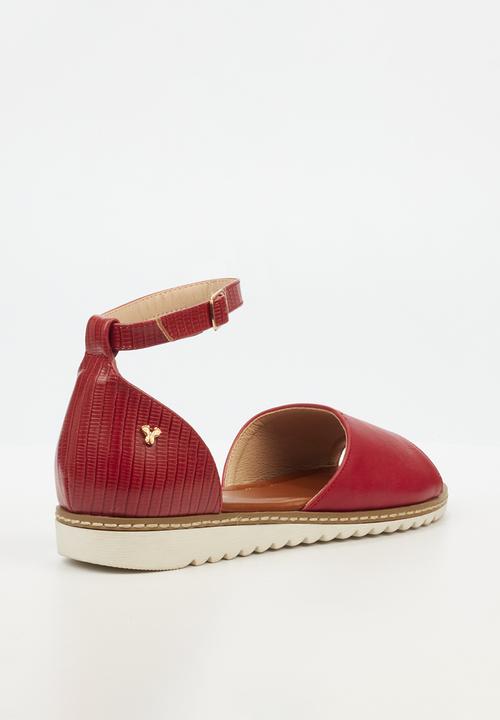 Butterfly Feet - Walnut 2 ankle strap - red