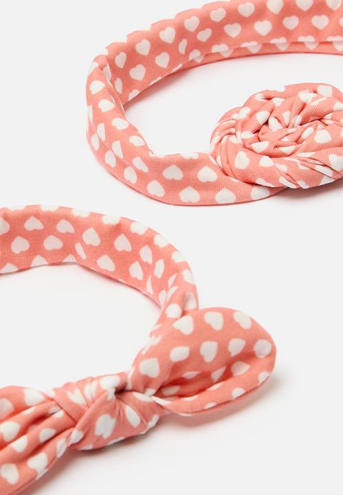 Pop Candy - 2 Pack heart print knotted headband - orange & white